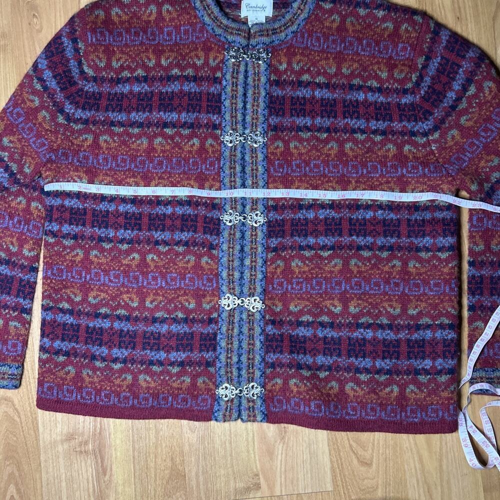 Vintage Cambridge 100% Wool Cardigan Fair Isle Nordic Knit Frog Clasp Women's S - Picture 11 of 13